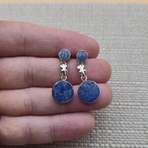 950 Silver Lapis Lazuli Stone Dangle Earrings A5632